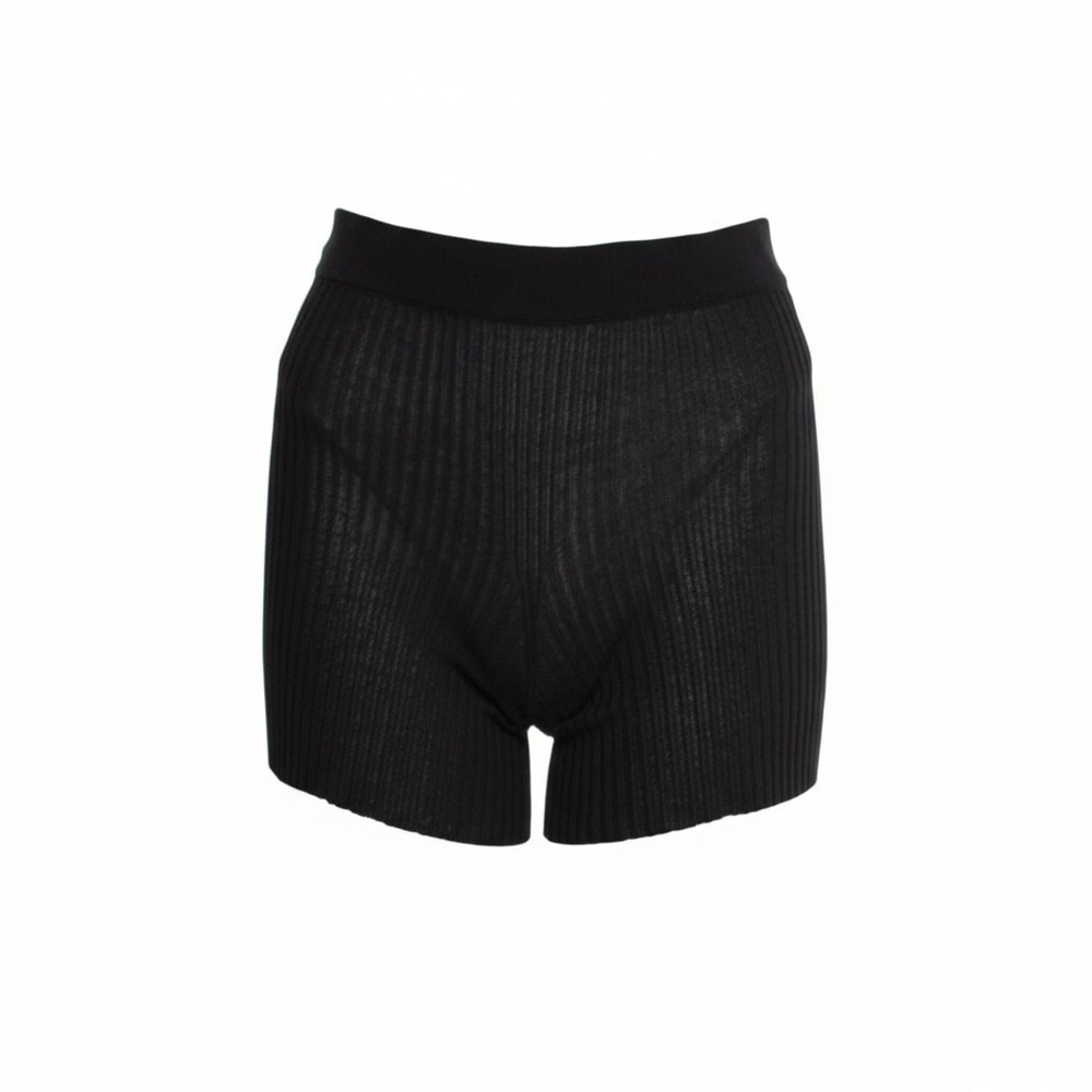Cecilie Bahnsen Imona Black Ribbed Knit High Waist Shorts Size L NWT